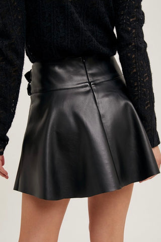 Black Faux Leather Skort