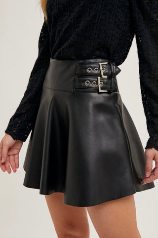 Black Faux Leather Skort