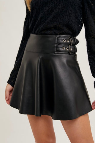 Black Faux Leather Skort